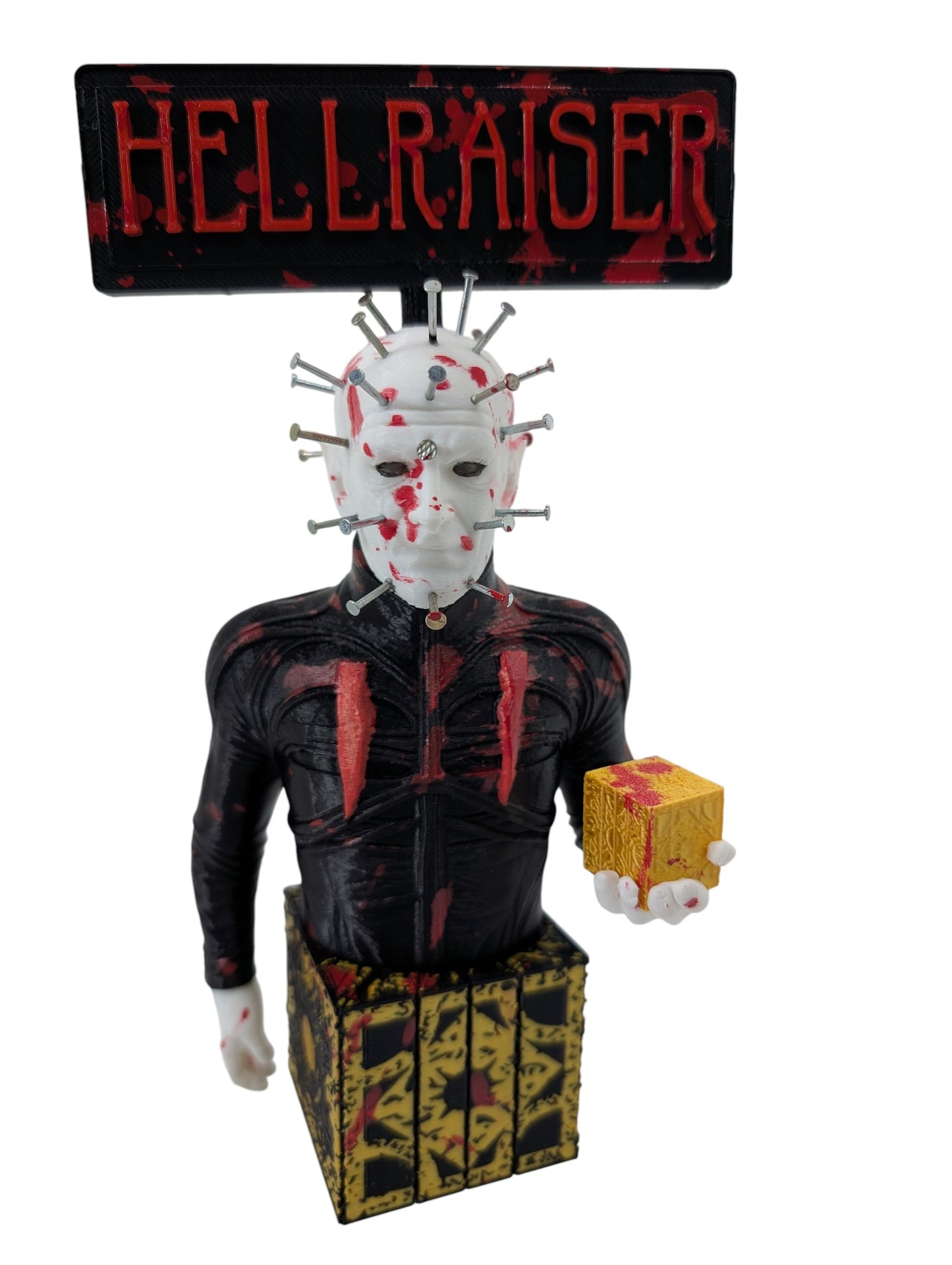 Hellraiser Pinhead Display 8”H Blood Splatter & Real Metal Nails Horror Art