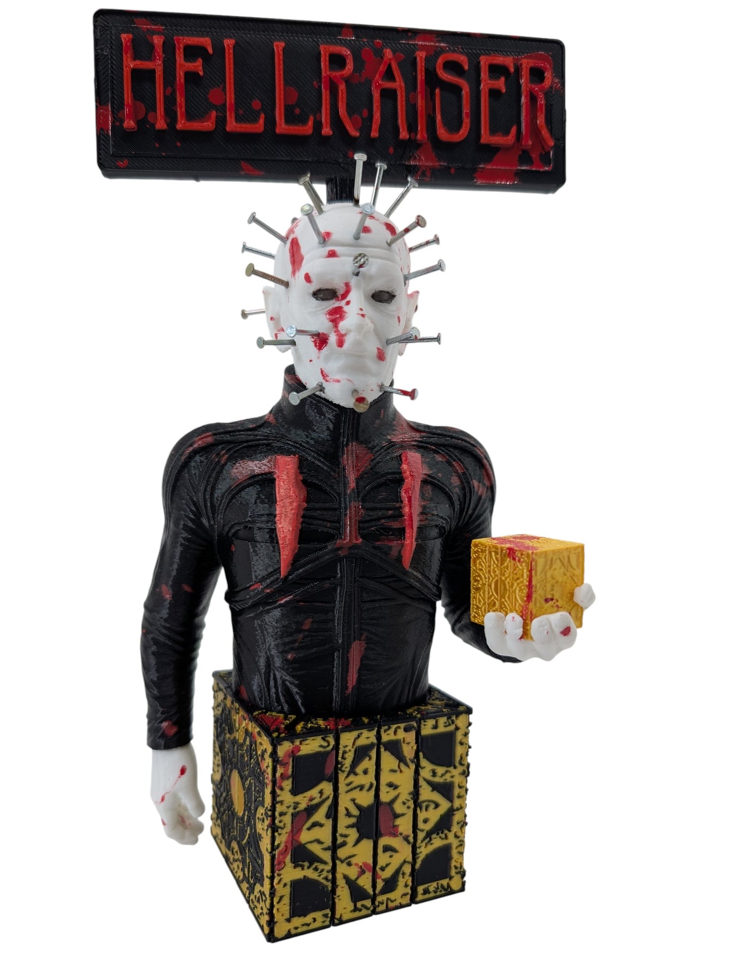 Hellraiser Pinhead Display 8”H Blood Splatter & Real Metal Nails Horror Art