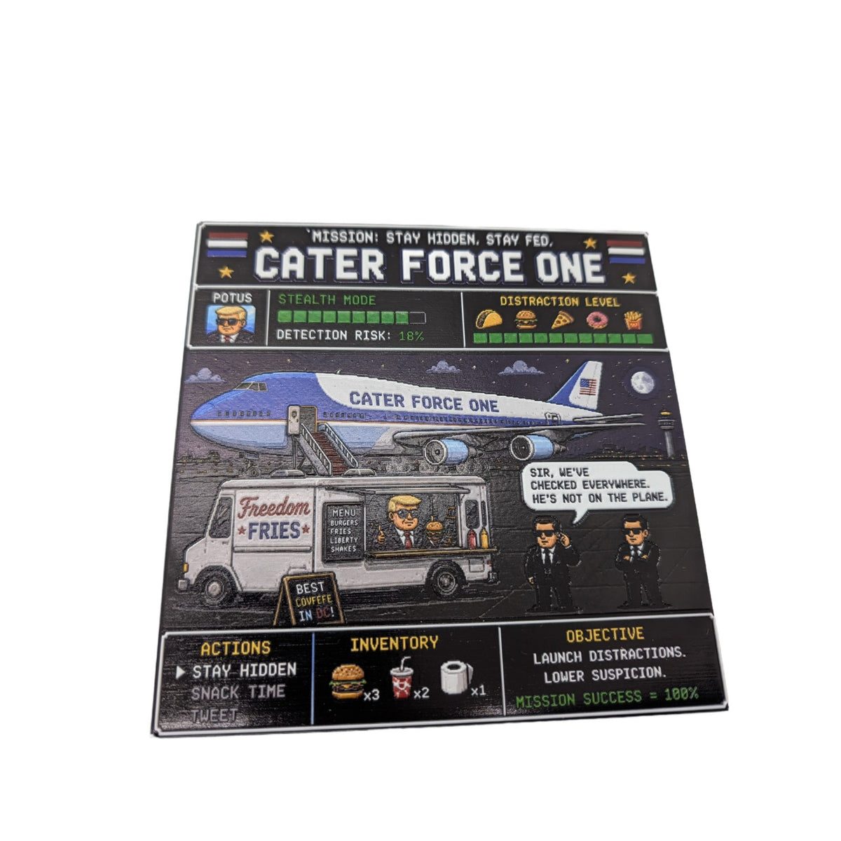 Cater Force One Trump Political Humor 6x6 Ceramic Art Tile Display Sign W/ Easel
