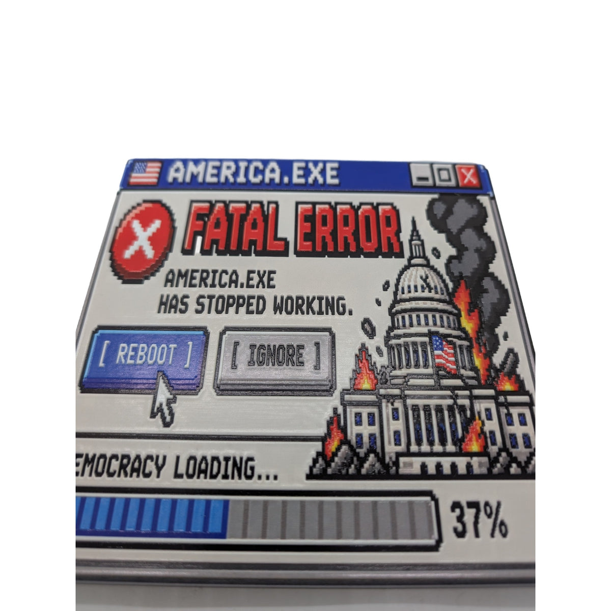 America.exe Fatal Error Political Fun 6x6 Ceramic Art Tile Display Sign W/ Easel