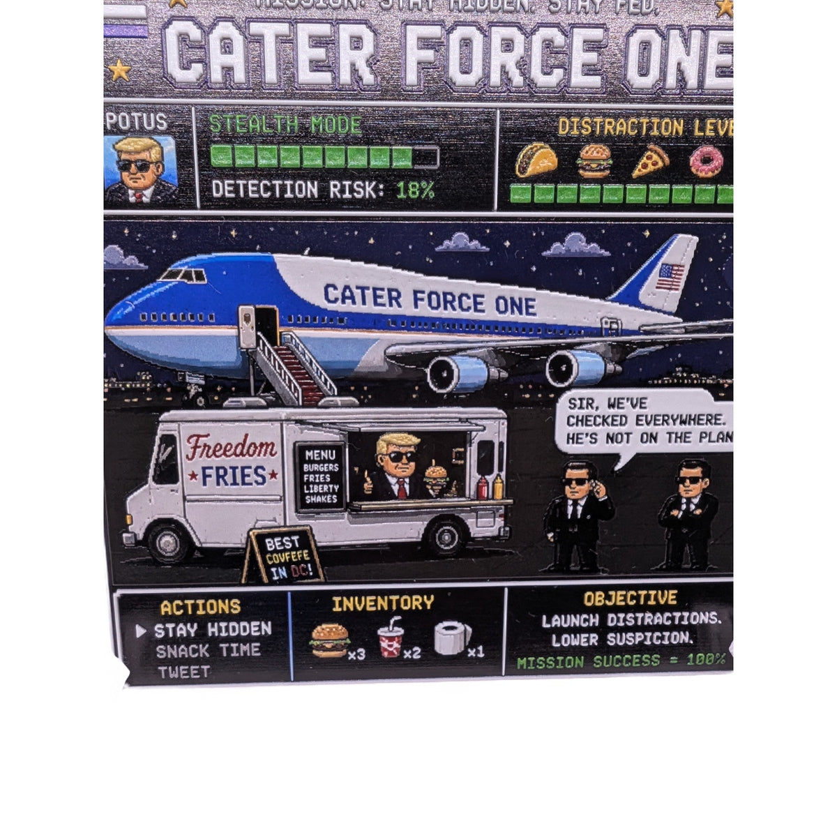 Cater Force One Trump Political Humor 6x6 Ceramic Art Tile Display Sign W/ Easel