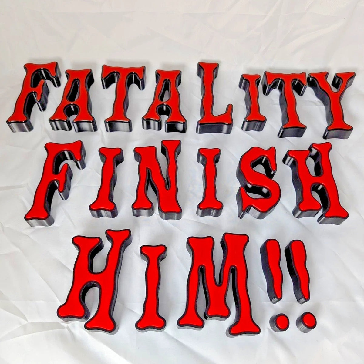 3D Printed Fatality Finish Him Sign Red Black Gamer Room Arcade Wall Decor