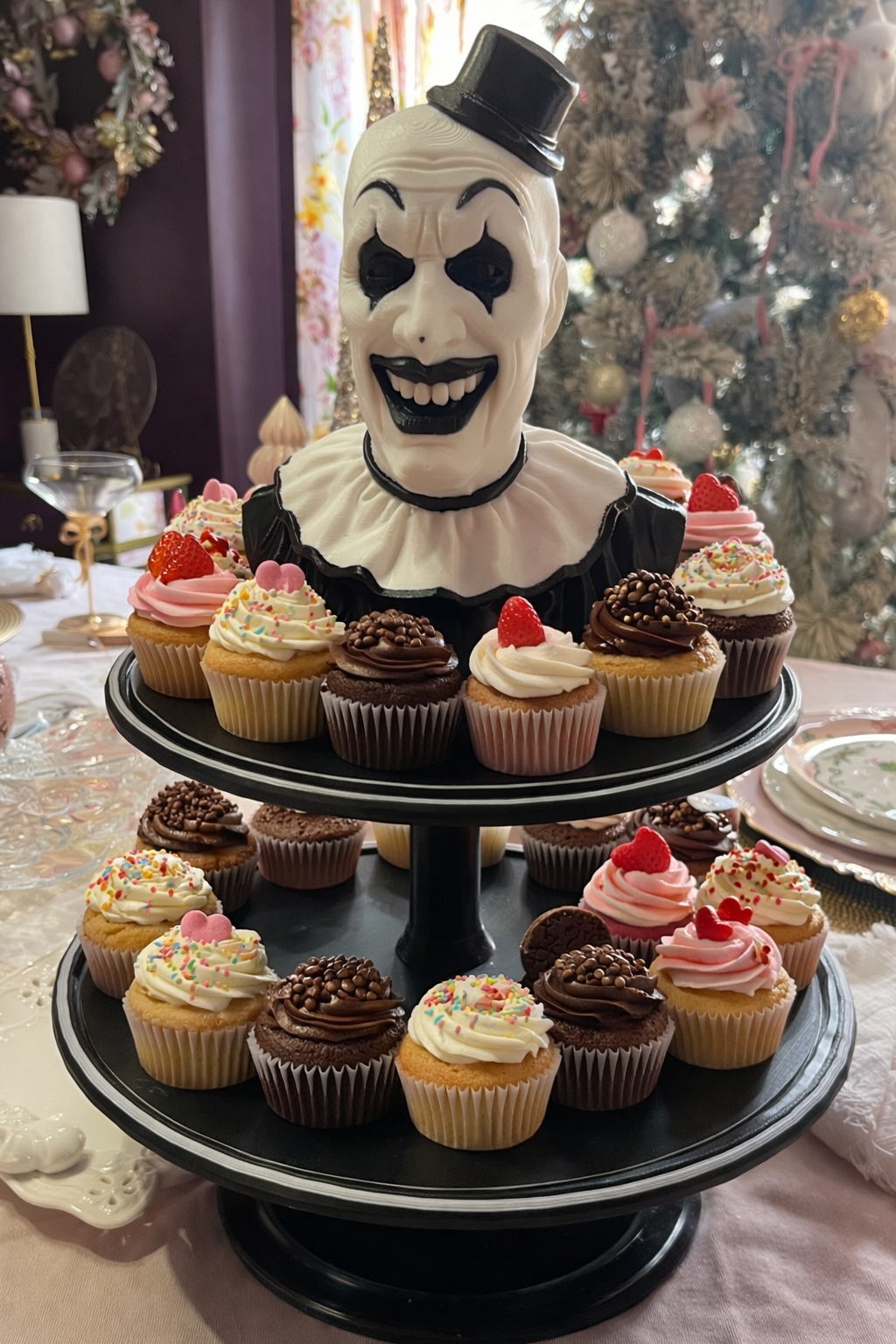 Large Horror Art the Clown 2-Tier Cupcake & Cookie Display Stand 17” Party Tray