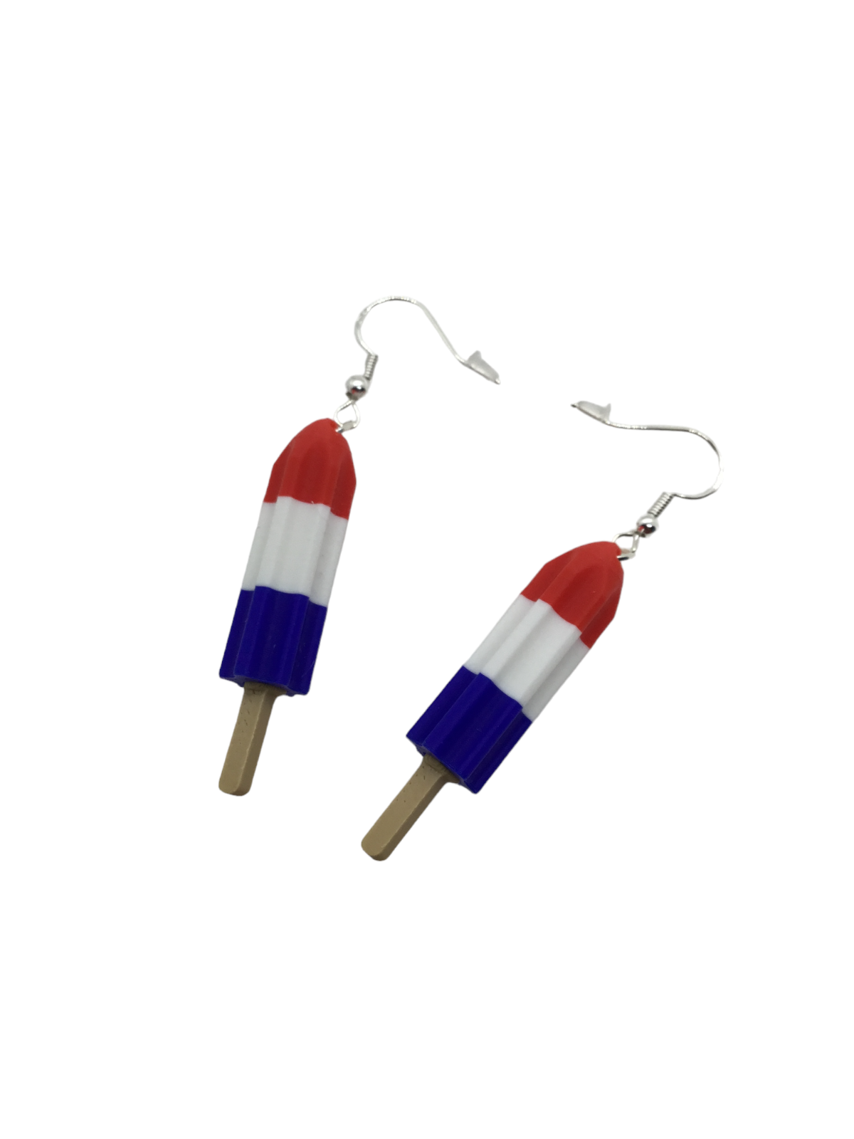 Patriotic Red White Blue Firecracker Popsicle Earrings 925 Sterling Silver Hooks