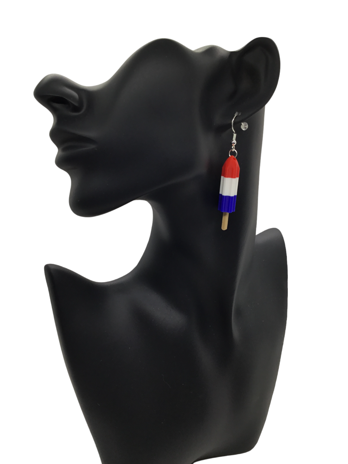 Patriotic Red White Blue Firecracker Popsicle Earrings 925 Sterling Silver Hooks