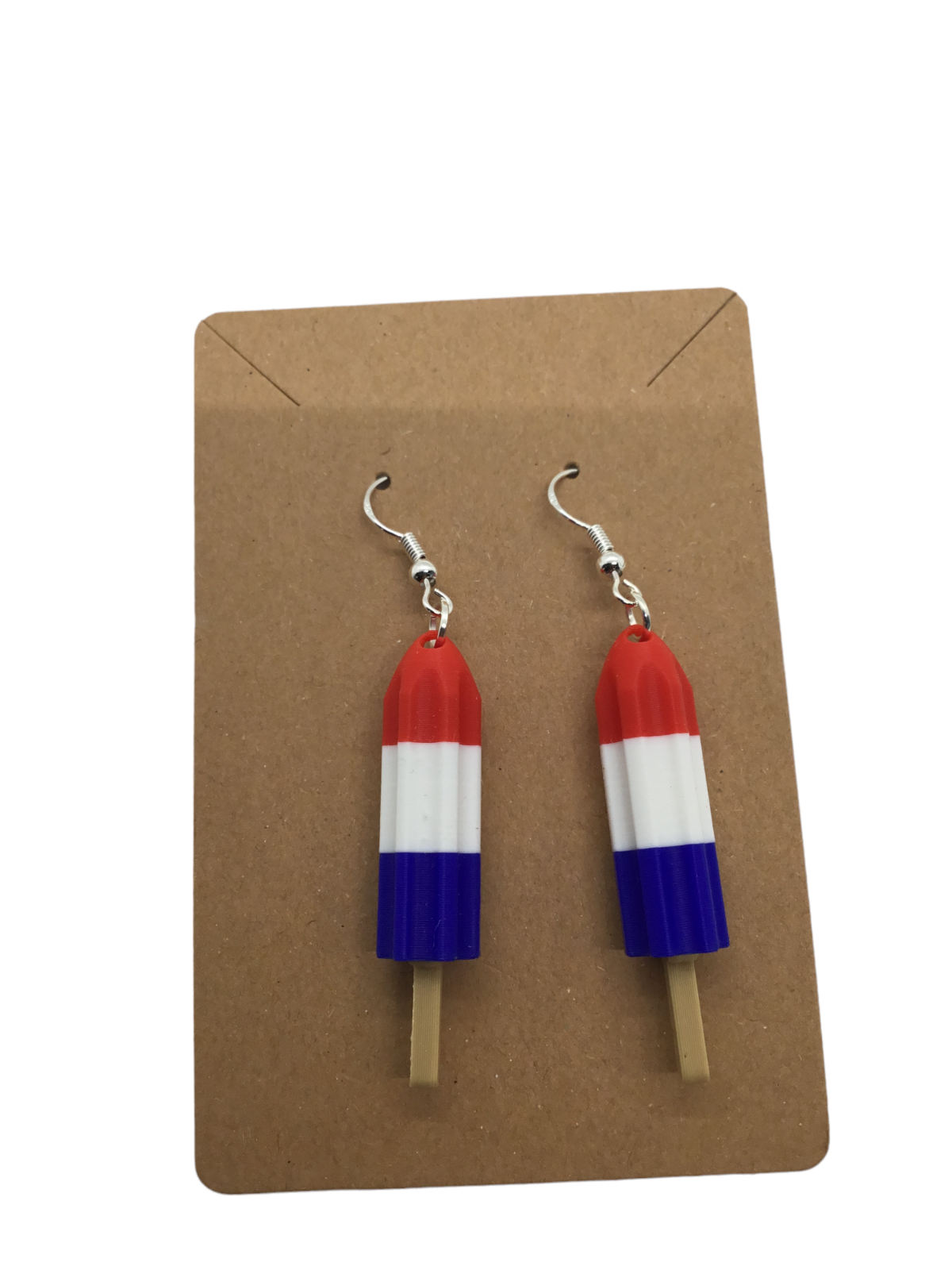 Patriotic Red White Blue Firecracker Popsicle Earrings 925 Sterling Silver Hooks