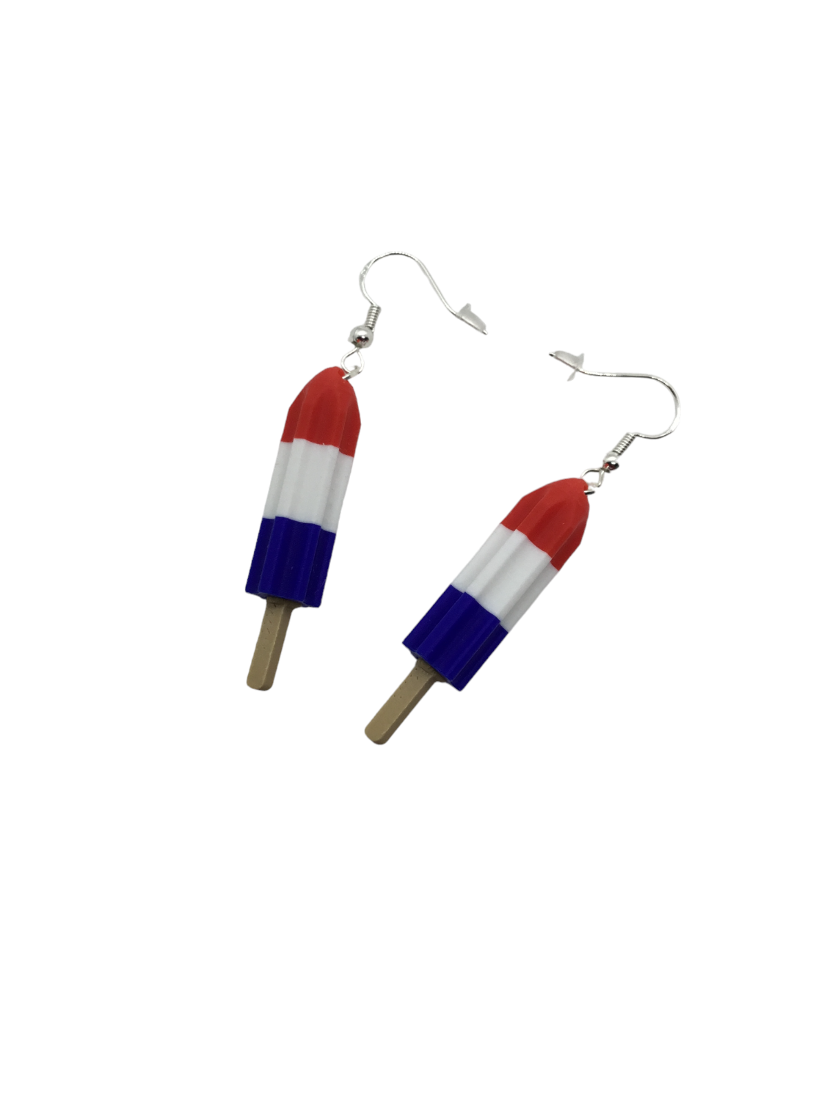 Patriotic Red White Blue Firecracker Popsicle Earrings 925 Sterling Silver Hooks