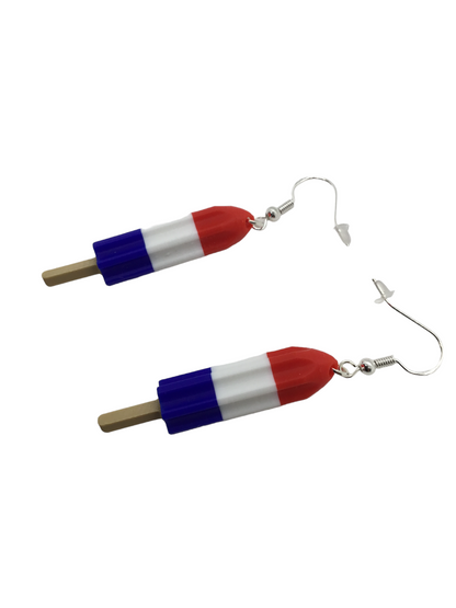 Patriotic Red White Blue Firecracker Popsicle Earrings 925 Sterling Silver Hooks