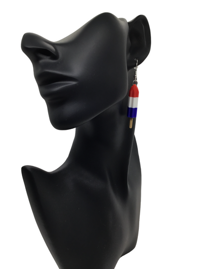 Patriotic Red White Blue Firecracker Popsicle Earrings 925 Sterling Silver Hooks