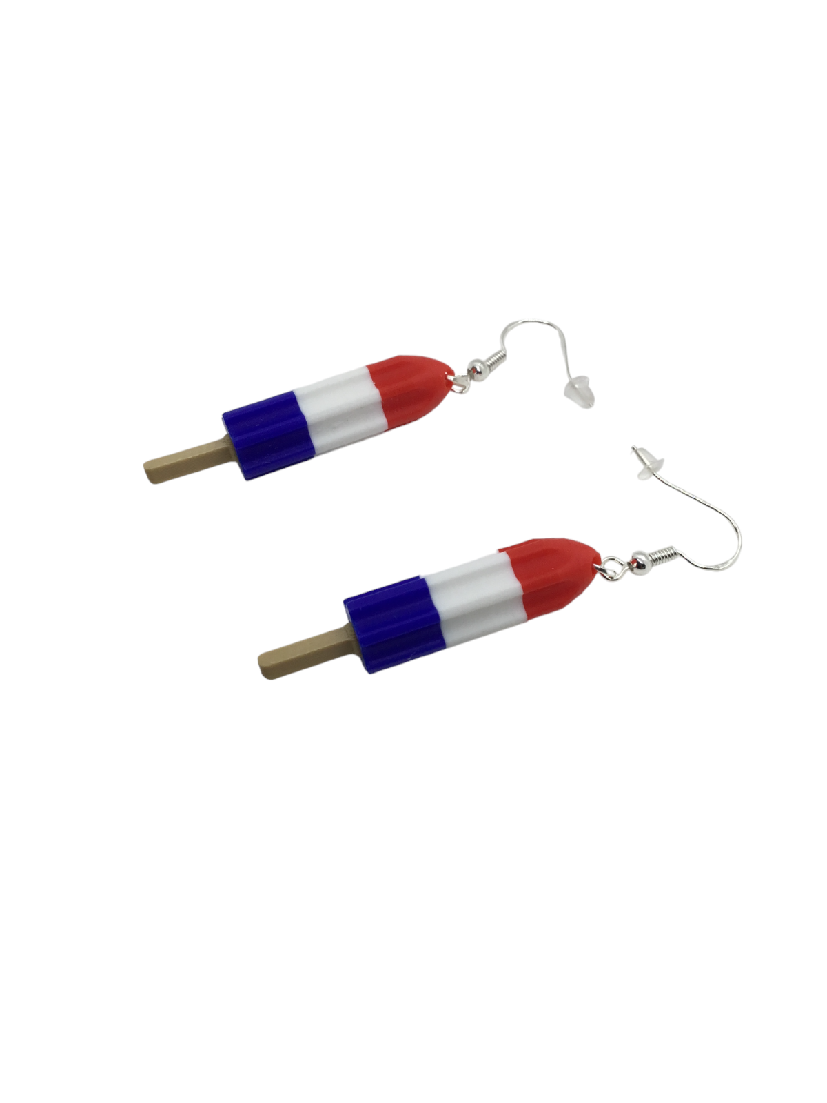 Patriotic Red White Blue Firecracker Popsicle Earrings 925 Sterling Silver Hooks