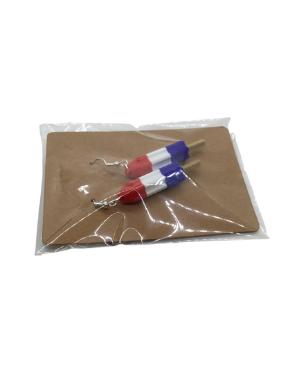 Patriotic Red White Blue Firecracker Popsicle Earrings 925 Sterling Silver Hooks